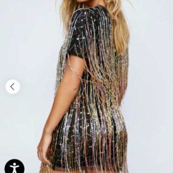 NastyGal Tassel Beaded Mini Shift Dress - Picture 3 of 3